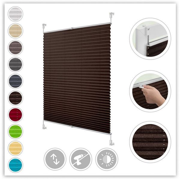 Lichtblick Sonnenschutzsysteme GmbH Plissee Nizza 45 cm x 130 cm (BxL) Braun Tageslicht; einfache Installation mit Klemmträgern; verspannt
