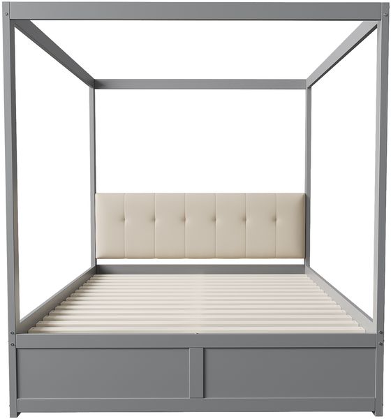 Zeltbett 140x200 cm mit gepolsterter Rückenlehne und 2 Schubladen–Holz,Grau Bild 9