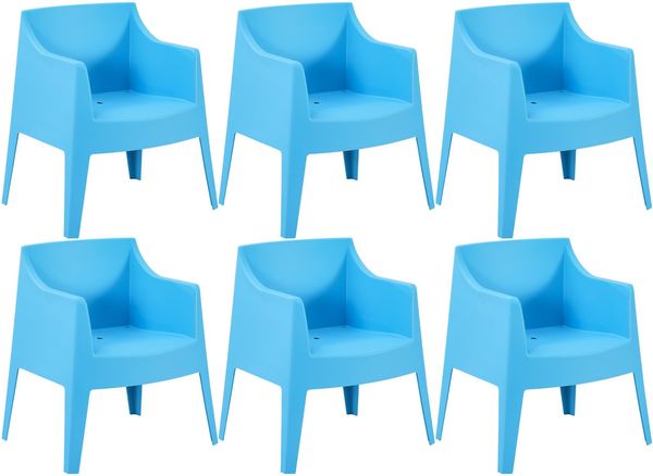 CLP 6er Set Gartenstühle Bartal stapelbar wetterfest UV-beständig bis 150 kg,blau