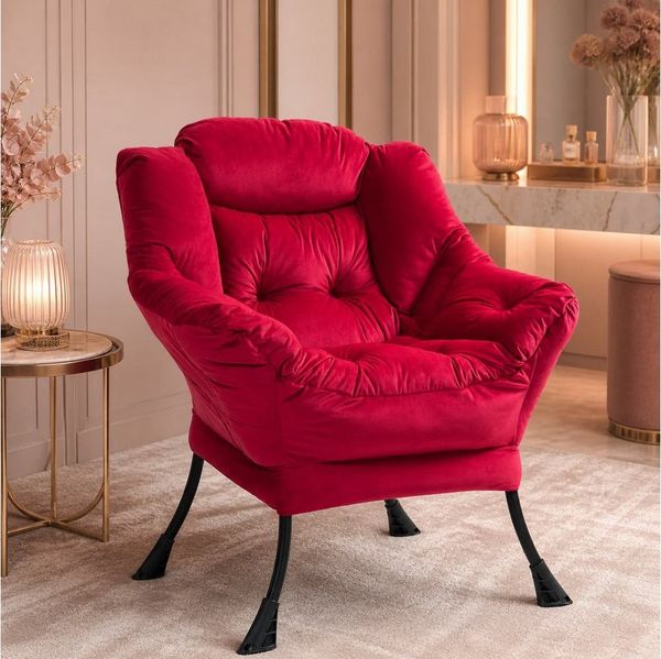 ANYSUN Loungesessel Relaxsessel aus Samt mit Nackenstütze, ergonomisch weich gepolstert (Sessel mit optionalem Fußhocker, Relaxsessel), Kompakter Relaxsessel 75 x 80 x 85 cm, wahlweise mit Fußhocker