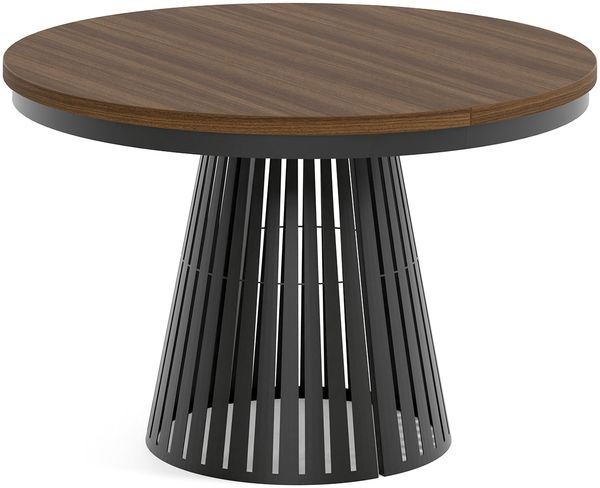 MEBLINI Esstisch Rund Ausziehbar aus Metall - 120-196x76 cm - CONEY - Tobacco Franklin Walnut/Schwarz Matt - Loft - Esszimmertisch Modern - Küchentisch - Ausziehtisch - Round Dining Table