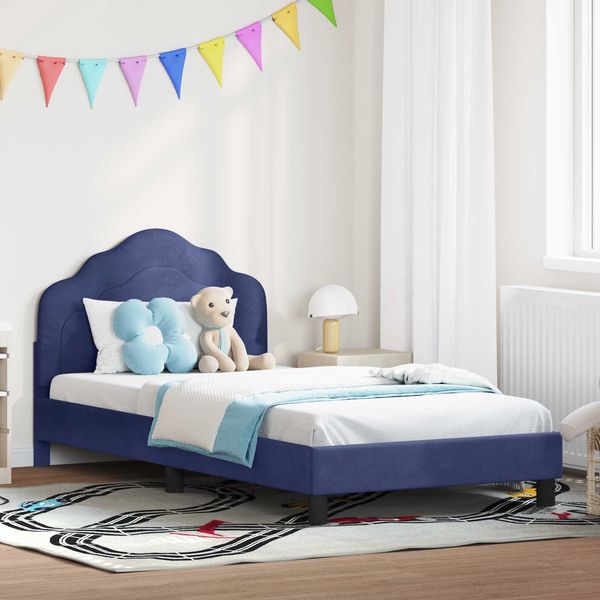 vidaXL Kinderbettgestell mit Kopfteil Polizeiblau 90 x 190 cm Samt 42010956