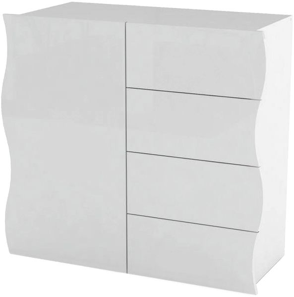 Dmora Kommode Abig, Küchen-Sideboard mit 4 Türen und 1 Schublade, Wohnzimmer-Buffet, 100 % Made in Italy, 90 x 40 x 81 cm, glänzendes Weiß,