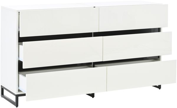 Sideboard 140 x 39,5 x 78,5 cm aus Spanplatte mit 6 Schubladen, Hochglanzfronten, Weiß/Schwarz Bild 7