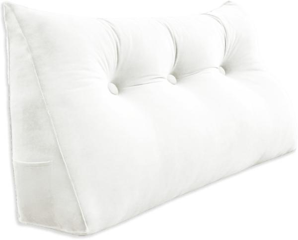 VERCART Großes Keilkissen, Langes Lesekissen, Bettruhe Rückenkissen, Dreieckiges Liegekissen, Dekoratives Kopfteilkissen für Tagesbett oder Tiefes Sofa, Samt Weiß, 100cm