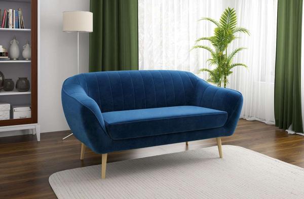 Klassische Sofas, hohe Holzbeine, Skandinavischer Stil - ELI - 3 Sitzer - Dunkelblau Velours