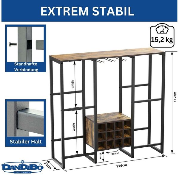 DanDiBo Standregal Getränkekistenregal 4 Kisten Schwarz Metall Holzablage