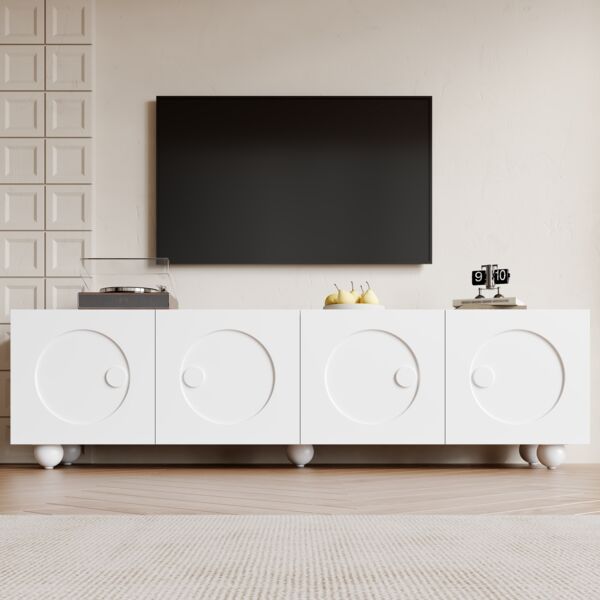 TV-Schrank aus MDF/Spanplatte mit Relief-Türen & Stauraum, 180,5x38x50 cm, Weiß