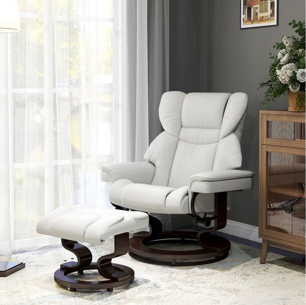 HOMCOM Massagesessel mit Fußhocker, Liegefunktion (Relaxsessel, 2-St, Fernsehsessel), mit Fernbedienung, Seitentasche, für Wohnzimmer, Kunstleder, Creme