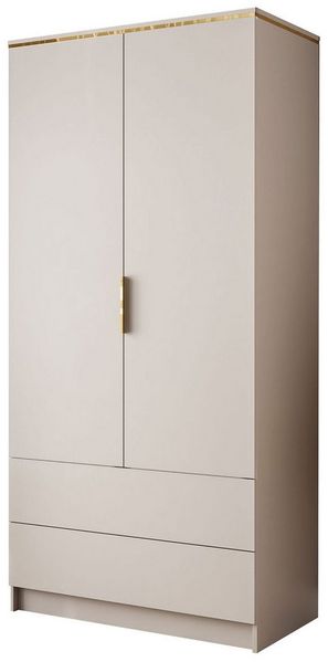 Lookway Kleiderschrank AURORA KASCHMIR 2D2S Drehtürenschrank mit Schubladen (Kleiderschrank mit stilvoller Umrandung in Goldoptik) 100x210x57