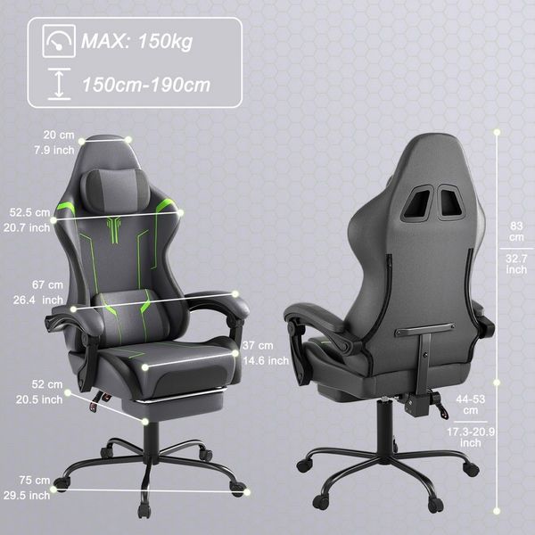 FIVMEN Gaming-Stuhl Computerstuhl Ergonomisch Bürostuhl mit Massage Lendenkissen, Drehstuhl Schreibtischstuhl Gaming Stuhl mit Fußstütze