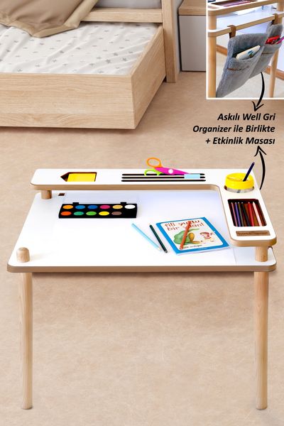 Kindertisch mit Organizer 63 cm x 48 cm x 52 cm cm Wood Grey 89860530 [en. casa]