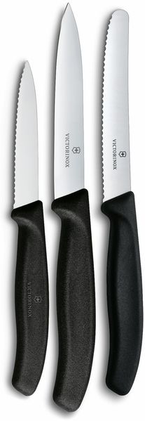 Victorinox Swiss Classic Küchenmesser Set, 3teilig, Gemüse-, Tomaten- und Frühstücksmesser, Rostfreier Stahl, Schwarz