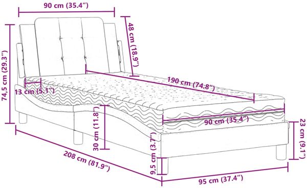 vidaXL Bettgestell ohne Matratze "Zadar" Grau 90x190 cm Kunstleder 3208834 Bild 11