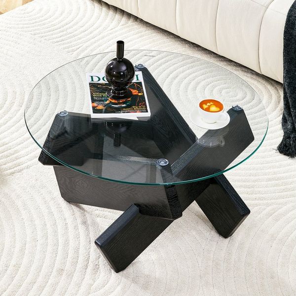 i@home Glastisch Couchtisch mit Kreuzgestell (1 Tisch), 79cm Durchmesser, gehärtete Glasoberfläche, multi-Farbe