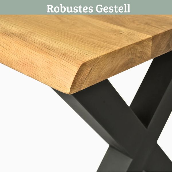 Massivholz Wohnzimmertisch mit Baumkante RAGNAR - 240x100cm, Eichenholz, X-Hora Gestell | Esstisch Holz Küchentisch Esszimmertisch Bild 5