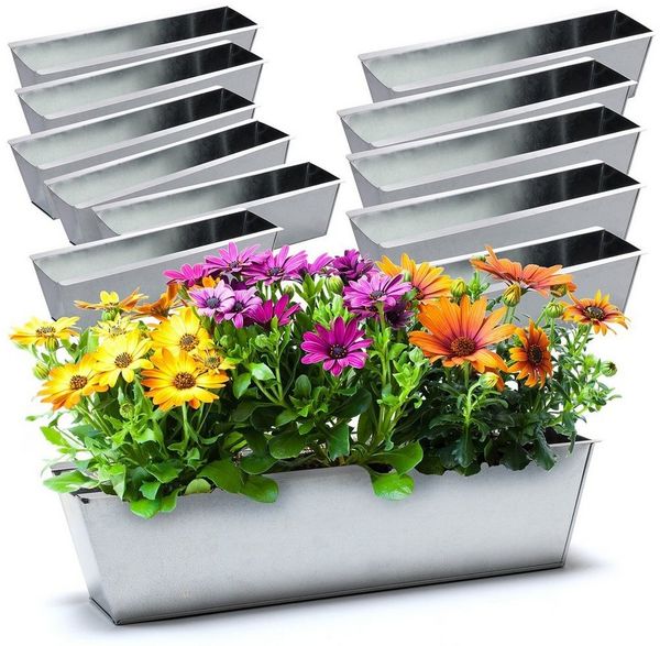 BigDean 12er Set Zink Paletten Blumenkästen - Einsatz 38cm groß silber - aus Metall verzinkt - Zinkkasten Pflanzkasten Balkonkasten Blumentopf für Europaletten