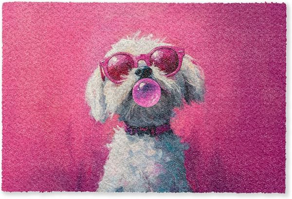 MuchoWow Fußmatte Rosa - Hund - Blase, Rechteckig, innen Schmutzfangmatte, Tür, Schmutzfänger Flur, Teppich 60x40 cm