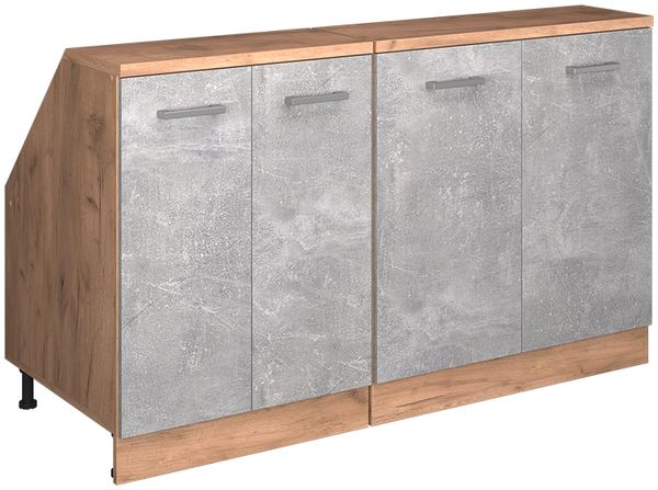 Dachschrägenschrank-Set Rion Beton 140 cm 2er Set Schrankkorpuss 60 cm Tiefe Vicco