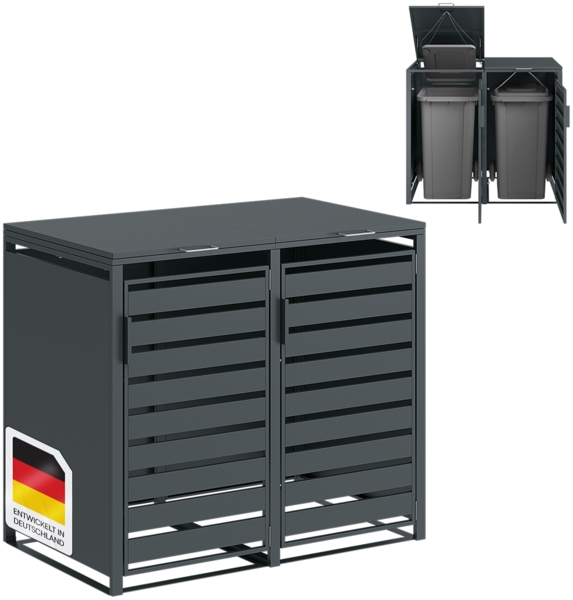 STEELSØN 'Kestra' Mülltonnenbox für 2 Tonnen je 240 Liter, anthrazit, Mülltonnenverkleidung aus Stahl, wetterfest, 116x80x134 cm
