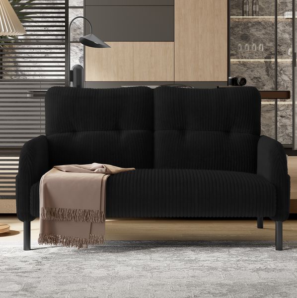 2-Sitzer-Sofa aus Cord mit Seitentasche, 120 x 75 x 79 cm, Schwarz
