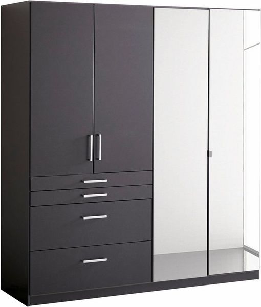 Kleiderschrank HARBURG Schrank in grau Spiegel 181x54 cm