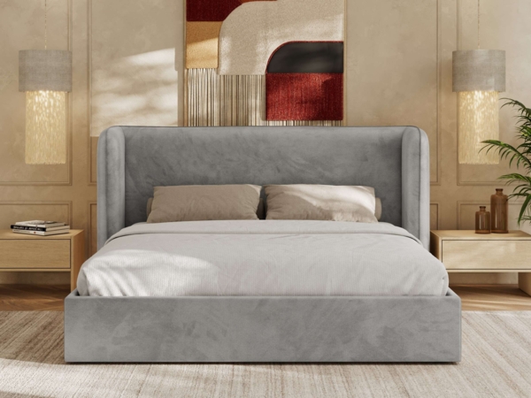 Polsterbett Bett mit Holzlattenrost Schlafzimmer Bett Doppelbett gepolstertes Kopfteil - EMORA CLASSIC - 180x200 cm - Hellgrau Velvet Bild 5