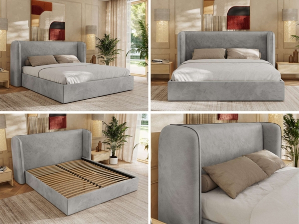 Polsterbett Bett mit Holzlattenrost Schlafzimmer Bett Doppelbett gepolstertes Kopfteil - EMORA CLASSIC - 180x200 cm - Hellgrau Velvet Bild 2