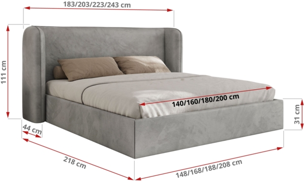 Polsterbett Bett mit Holzlattenrost Schlafzimmer Bett Doppelbett gepolstertes Kopfteil - EMORA CLASSIC - 180x200 cm - Hellgrau Velvet Bild 7