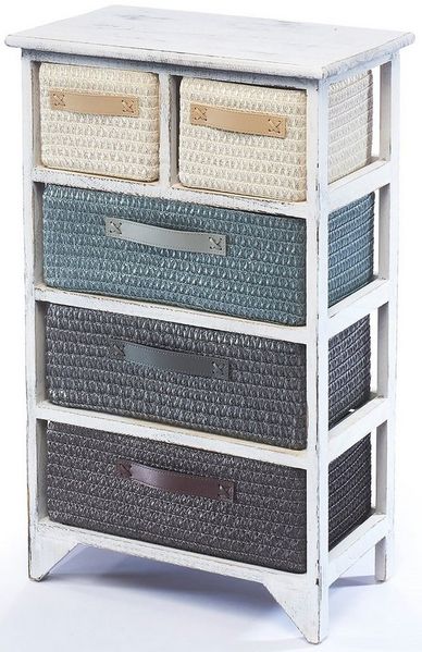 Kobolo Regal Holzregal white washed mit 5 Schubfächern