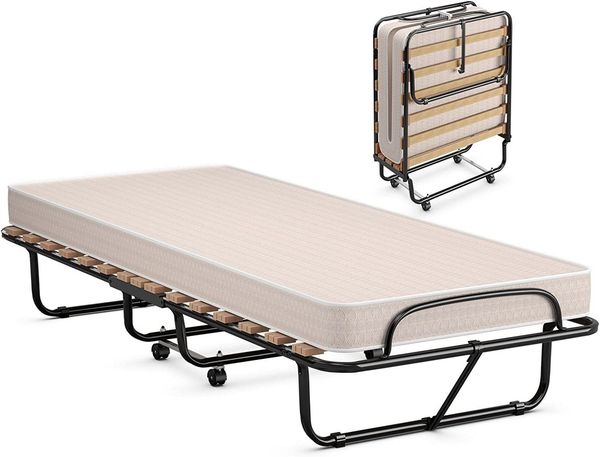 KOMFOTTEU Gästebett Klappbett mit Memoryschaum-Matratze 80x190 cm, Beige