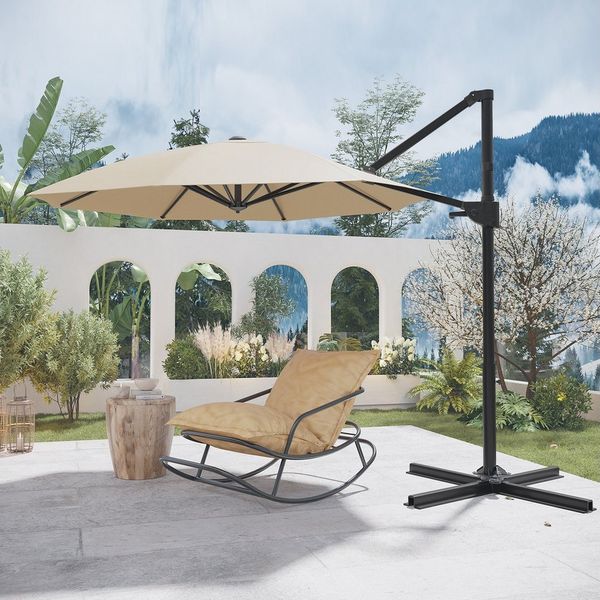 GUNJI Sonnenschirm ∅270/330cm,Gartenschirm UV Schutz 50+,mit Ständer, Abdeckung, 360° drehbar,Gewicht 16KG, leicht zu öffnen und zu schließen