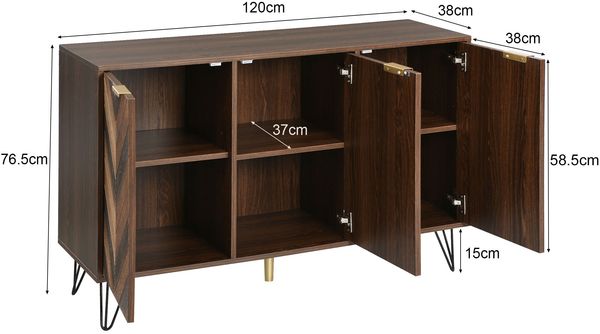 Sideboard, Exklusives Sideboard mit drei Türen, mit stilvollen Details und großzügigem Stauraum. Tür aus Massivholzfurnier, konkave und konvexe Haptik. Enthält Laminate. Kleiner Schrank mit goldenen G Bild 5