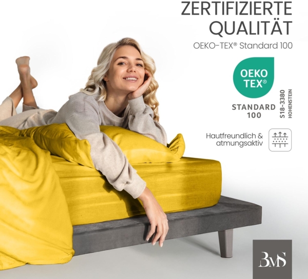 Bettwaesche-mit-Stil Mako-Satin Spannbettlaken gelb 100x200cm Höhe 31-40cm Bild 4