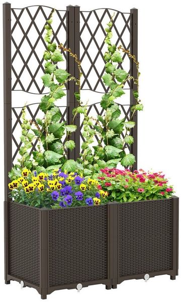 COSTWAY Blumenkasten (2 St), mit Rankgitter, Hochbeet für Kletterpflanzen, 80x40x140cm