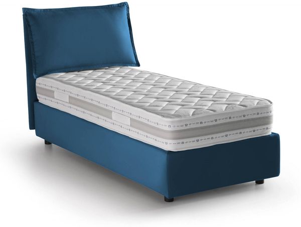 Dmora Ancara-Einzelbett, Bettkasten mit Stoffbezug, 100 % Made in Italy, Öffnung vorne, inklusive Matratze 80 x 200 cm, Blau