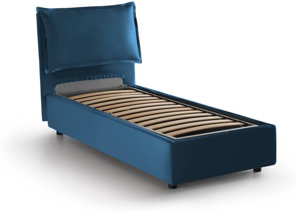 Dmora Ancara-Einzelbett, Bettkasten mit Stoffbezug, 100 % Made in Italy, Öffnung vorne, inklusive Matratze 80 x 200 cm, Blau Bild 6