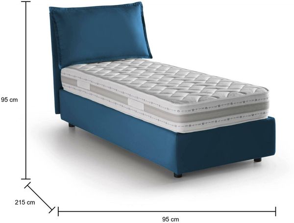 Dmora Ancara-Einzelbett, Bettkasten mit Stoffbezug, 100 % Made in Italy, Öffnung vorne, inklusive Matratze 80 x 200 cm, Blau Bild 3