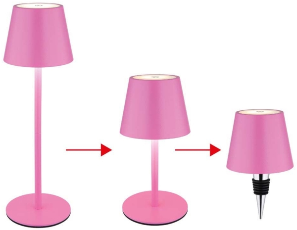 LED Tischlampe, pink, Akku, Touchdimmer, Flaschenaufsatz