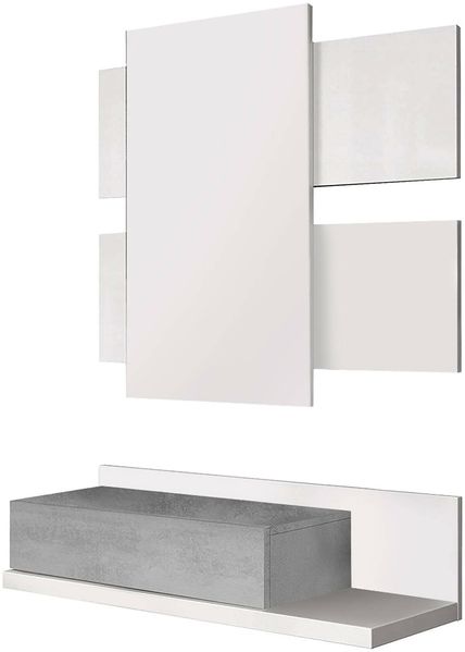 Dmora Anro Eingangsmöbel, hängender Eingangsbereich mit Spiegel, Möbel mit Schublade für den Eingangsbereich, 75 x 29 x 90 cm, Weiß und Zement