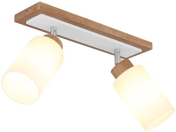 Deckenleuchte, Holz braun, Metall weiß, schwenkbar, L 60 cm