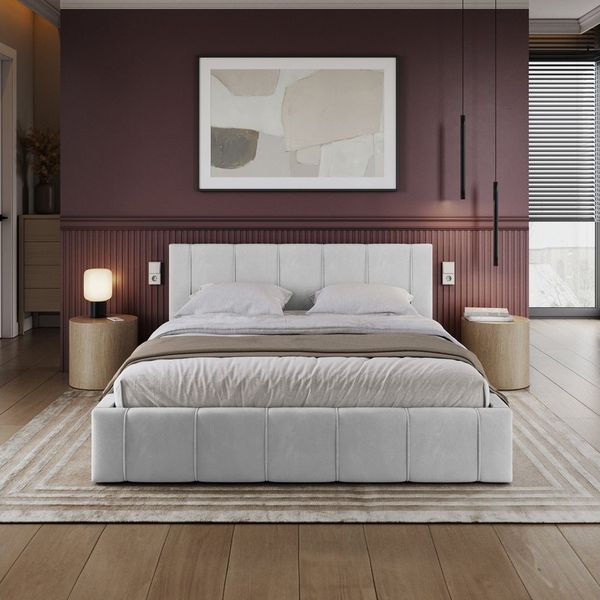 FDM Polsterbett FLORIDA Bettgestell 90x200, 120x200, 140x200, 160x200, 180x200cm (Polsterbett modern mit Bettkasten MADE IN EU - mit hochwertigem Velours Bezug, verfügbar 90x200 120x200 140x200 160x200 180x200cm, Bettrahmen, Bett, mit großen gepolstert...