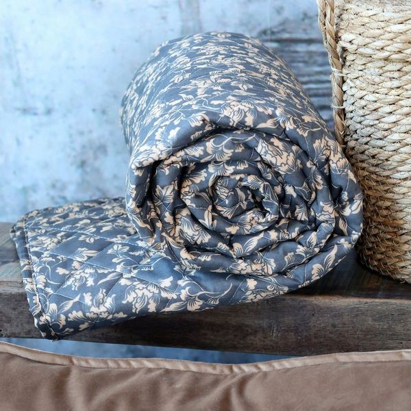 Chic Antique - Decke Quilt Wohndecke 180x130cm Blattmuster Grau Sand 16114506