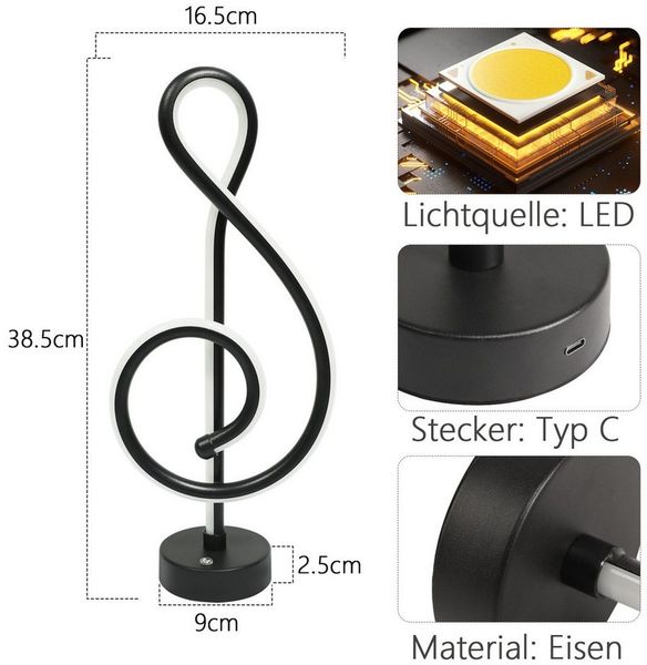 Nettlife LED Tischleuchte Nachttischlampe Kabellos Touch Dimmbar Schwarz Akku mit USB Aufladbar, Touch Dimmbar, LED fest integriert, Farbwechsler, ohne Kabel Batteriebetrieben für Schlafzimmer Arbeitszimmer Wohnzimmer Bild 3