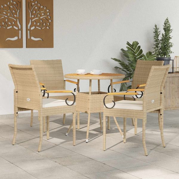 vidaXL Gartenstühle 4 pcs Beige und Cremeweiß Poly-Rattan und Akazie 42025887