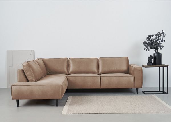 Home affaire Ecksofa Fumone, Lederoptik oder Soft-Touch Chenille, Breite 260, mit schwarzen Massivholzfüßen