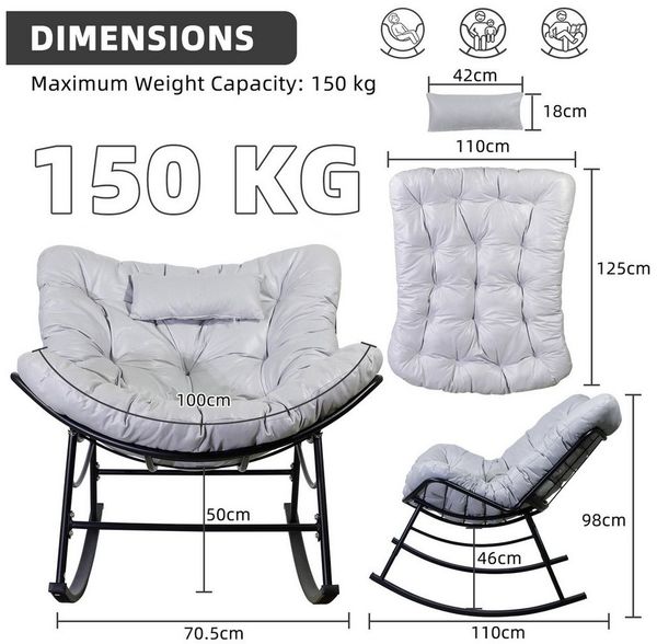 CCLIFE Schaukelstuhl Schaukelsessel Wohnzimmer Relaxstuhl Kopfstütze, Bis 150kg