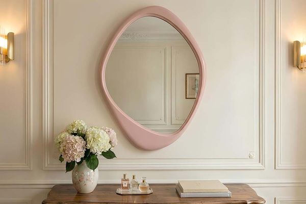 riess-ambiente Wandspiegel ORGANIC 95cm rosa – asymmetrische Form, flexibel nutzbar, Dekoration (Einzelartikel, 1-St), stilvolles Statement Piece – ideal für Flur oder Wohnzimmer