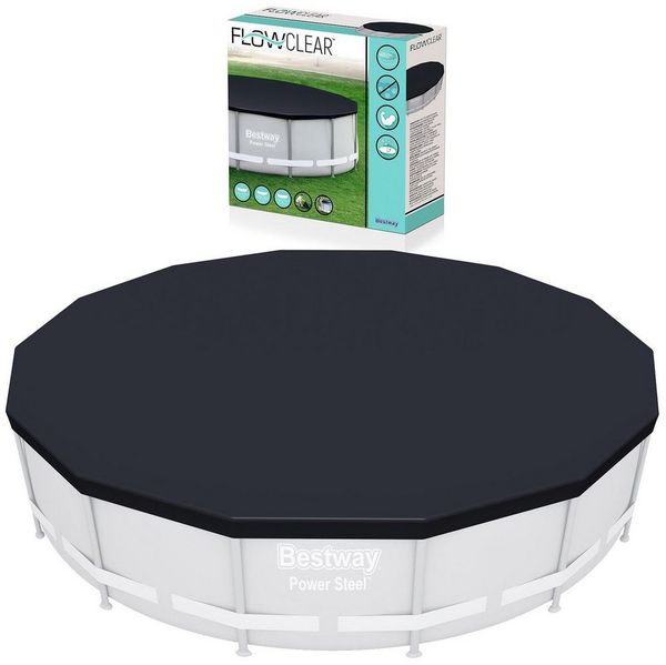 Bestway Poolabdeckung Ø427cm Frame Pool Cover Abdeckplane PVC grau Schutzplane