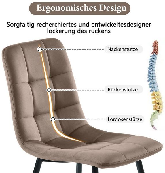 KLAM HOME Esszimmer-Set Esszimmerstuhl Set aus 4 gepolsterten Stühlen mit Rückenlehne Samt, (4-St), Metallrahmen Tischbeine mit Bodenschutz-Pads Bild 2
